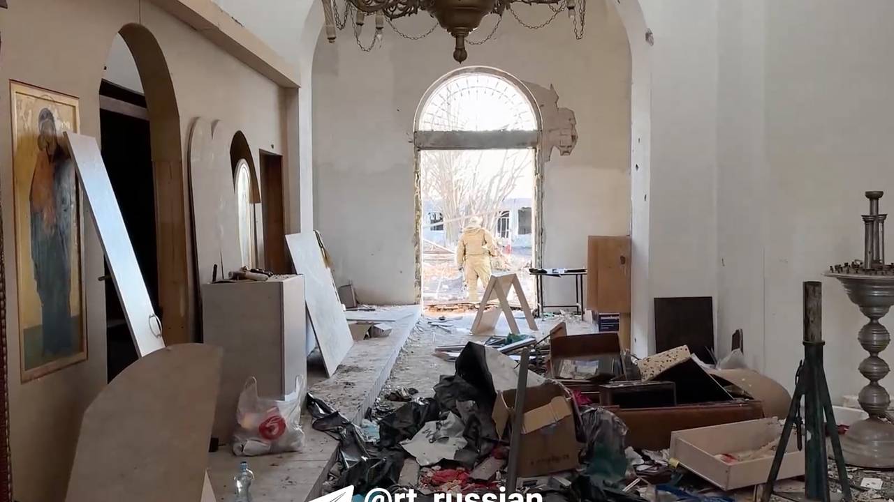 Появилось видео изнутри разрушенного ВСУ храма в Курской области